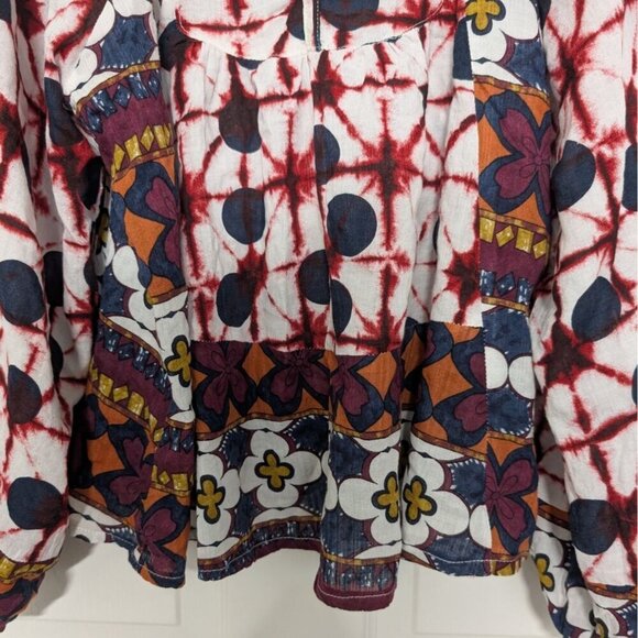 Solitaire Boho Peasant Top Womens Size Medium Tie Dye Floral Lightweight Shirt - Picture 3 of 10